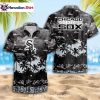 Monochrome Botanical Pattern White Sox Aloha Shirt Set