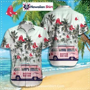 Palm Tree Van Print Boston Red Sox Aloha Shirt With Soft Sky