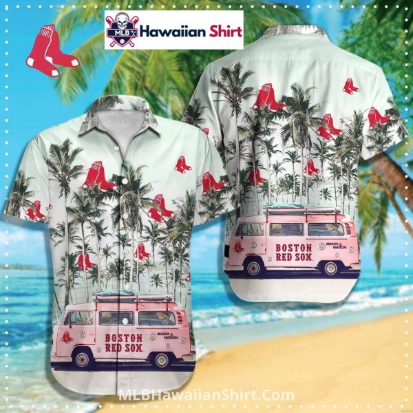 Palm Tree Van Print Boston Red Sox Aloha Shirt With Soft Sky