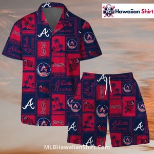 Patch Style Braves Hawaiian Shirt With Matching Shorts Set
