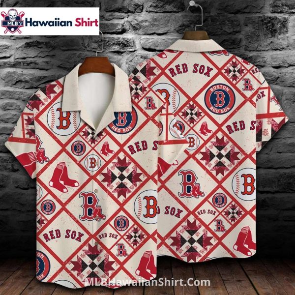 Patchwork Quilt Pattern Red Sox Hawaiian Shirt With Emblems