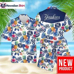 Pineapple Floral Print NY Yankees Hawaiian Set