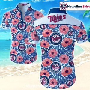 Pink Tropical Flower Minnesota Twins Aloha Shirt Design