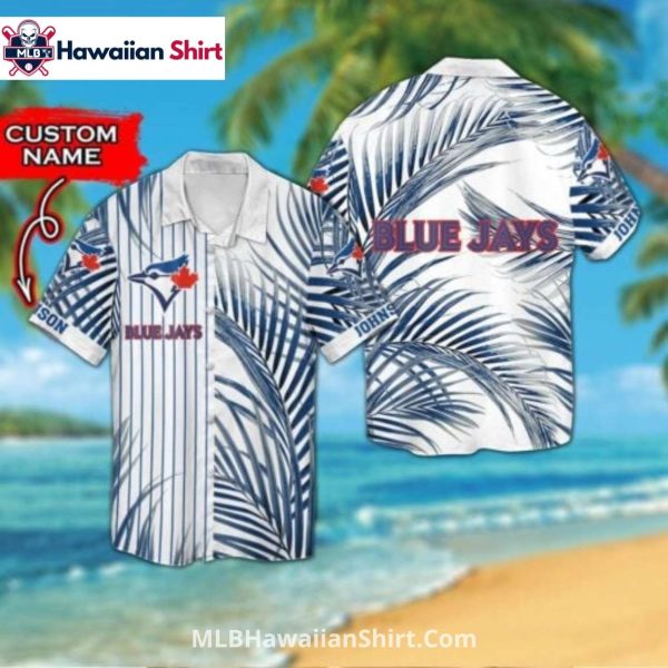 Pinstripe And Palm Leaf Toronto Blue Jays Hawaiian Shirt