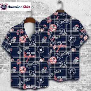 Plaid Pattern NY Yankees Hawaiian Shirt With Logos And Text