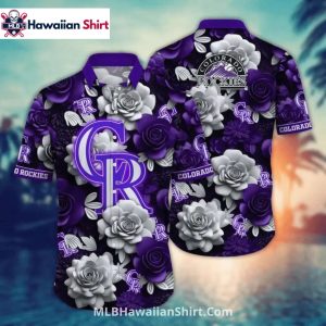 Purple And Gray Rose Rockies Hawaiian Shirt