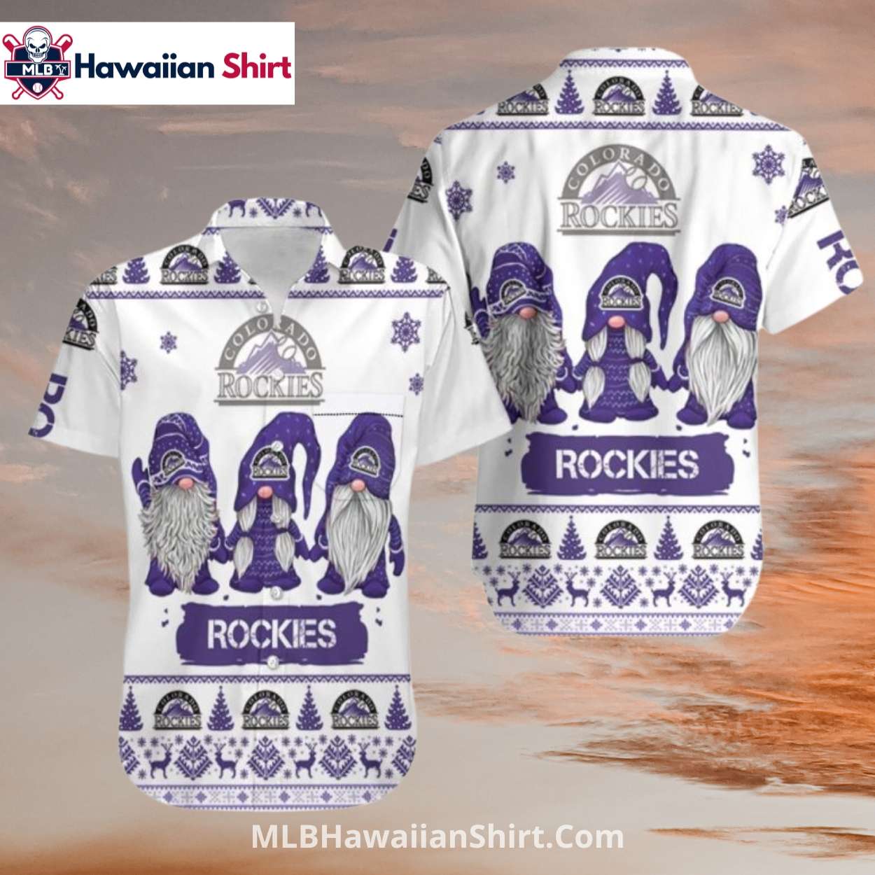 Purple Christmas Gnome Rockies Aloha Shirt Purple Christmas Gnome Rockies Aloha Shirt