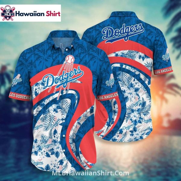 Red And Blue Wave Floral LA Dodgers Hawaiian Shirt