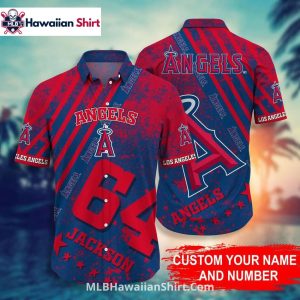 Red And Navy Custom Number LA Angels Hawaiian Shirt