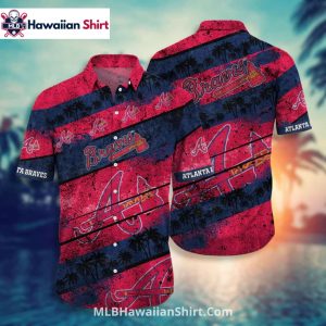 Red And Navy Palm Fade Atlanta Braves Hawaiian Shirt