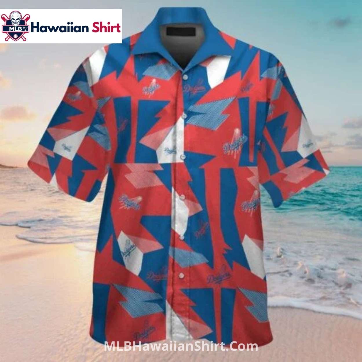 Red Blue Lightning Bolt LA Dodgers Hawaiian Shirt Abstract Style Red Blue Lightning Bolt LA Dodgers Hawaiian Shirt Abstract Style