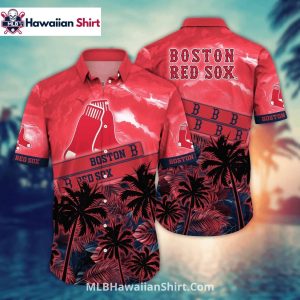 Red Clouds Boston Red Sox Aloha Shirt With Palm Trees