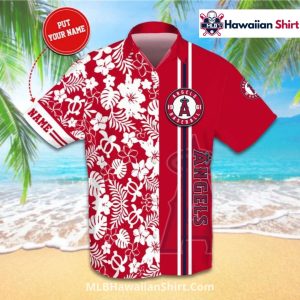 Red Floral Los Angeles Angels Hawaiian Shirt Custom Sleeve