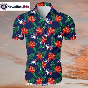 Red Hibiscus Flower Toronto Blue Jays Aloha Shirt