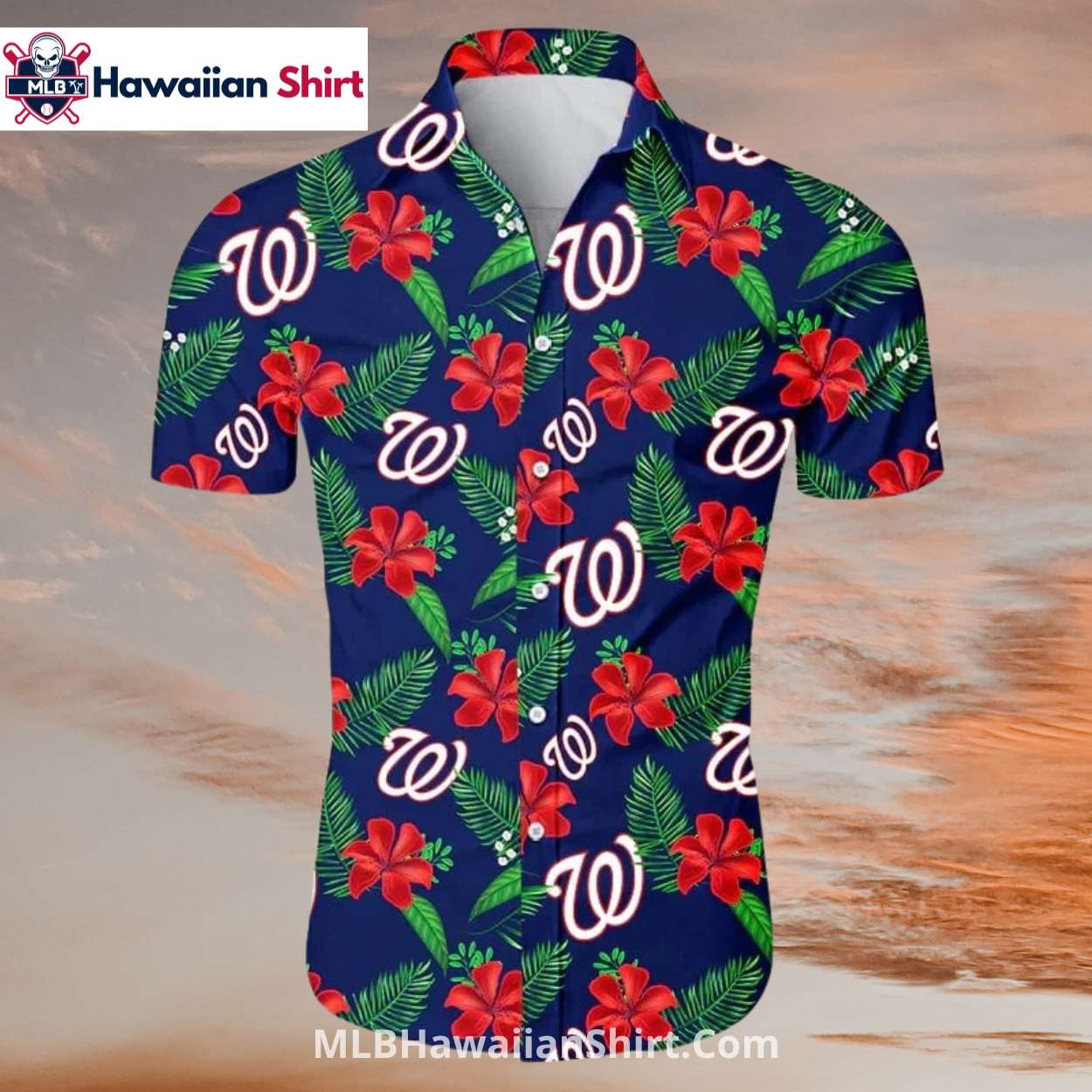 Red Hibiscus Washington Nationals Aloha Shirt, Navy Style Red Hibiscus Washington Nationals Aloha Shirt, Navy Style