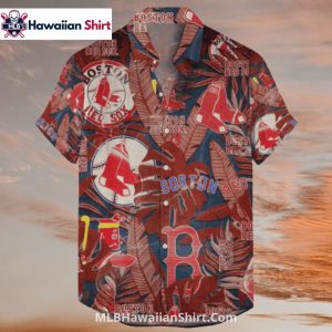 Red Leafy Boston Red Sox Aloha Shirt With Jungle Vibes