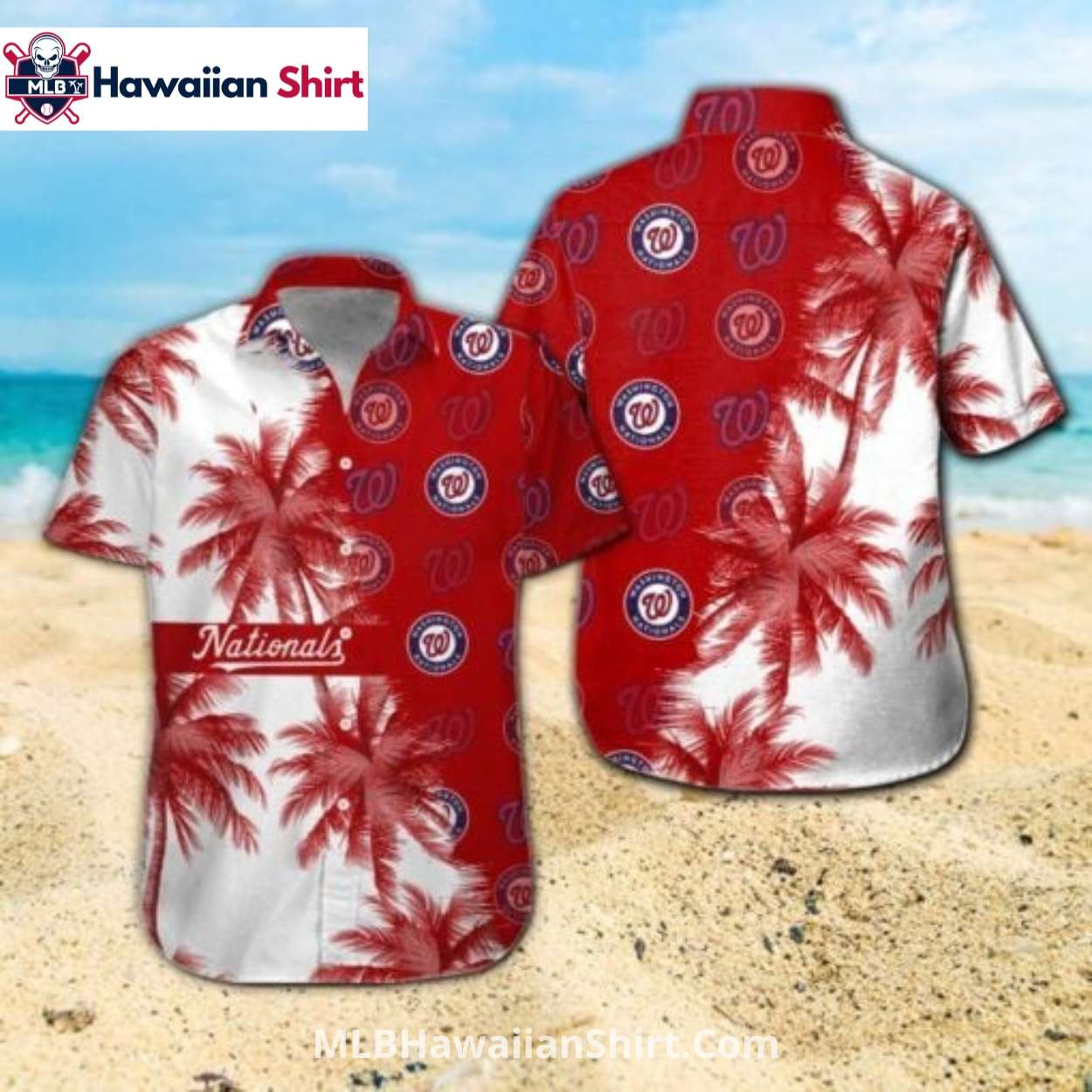 Red Palm Tree Split Design Nationals Aloha Shirt Red Palm Tree Split Design Nationals Aloha Shirt