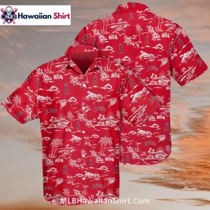 Red Paradise Print LA Angels Hawaiian Shirt