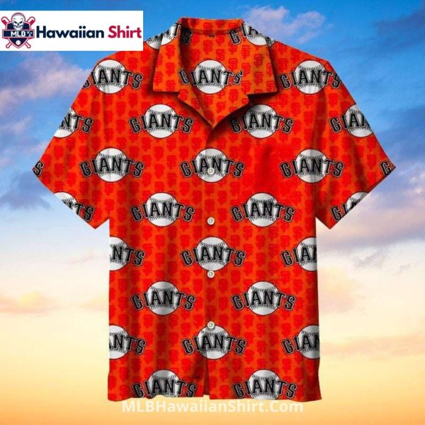 Red Pattern SF Giants Hawaiian Shirt With Baseball Print
