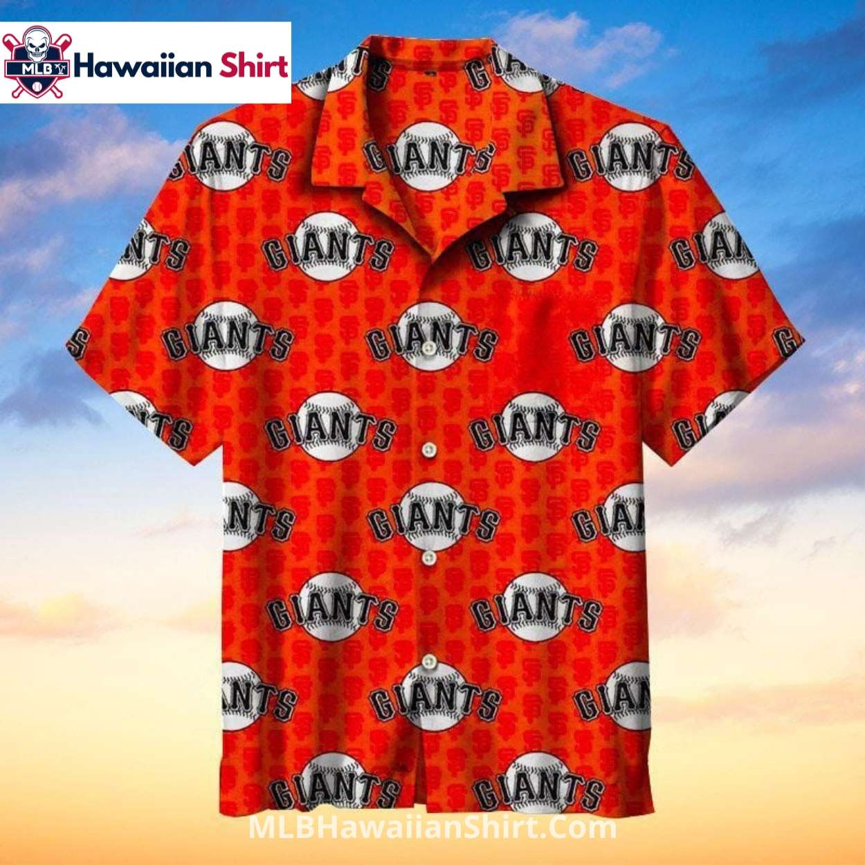 Red Pattern SF Giants Hawaiian Shirt With Baseball Print Red Pattern SF Giants Hawaiian Shirt With Baseball Print