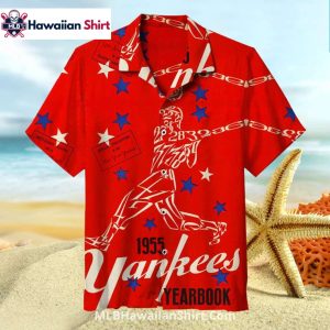 Red Star Print NY Yankees Hawaiian Shirt Vintage 1955 Style