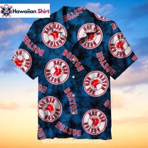 Repeating Logo Circle Boston Red Sox Aloha Shirt In Blue