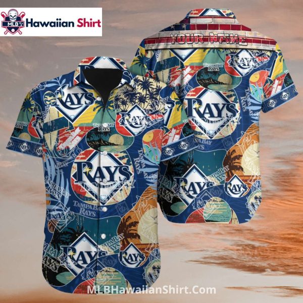 Retro Beach Collage Tampa Bay Rays Aloha Shirt Custom Name