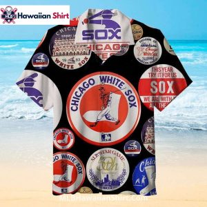Retro Button Logo Print White Sox Hawaiian Aloha Shirt