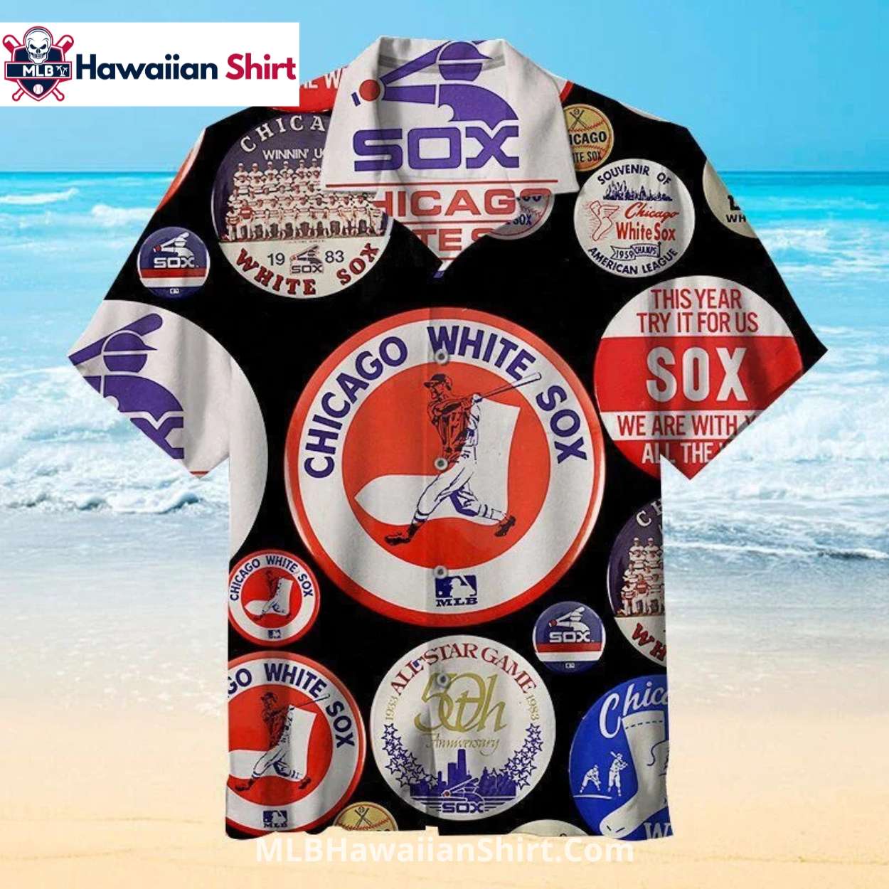 Retro Button Logo Print White Sox Hawaiian Aloha Shirt Retro Button Logo Print White Sox Hawaiian Aloha Shirt