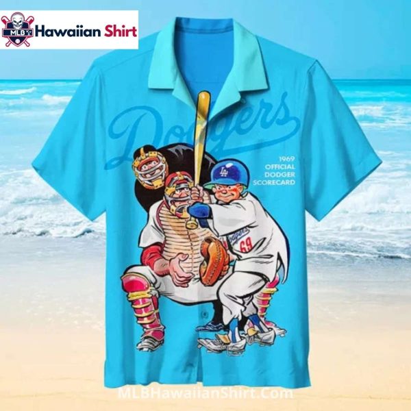 Retro Cartoon 1969 Dodgers Scorecard Aloha Shirt