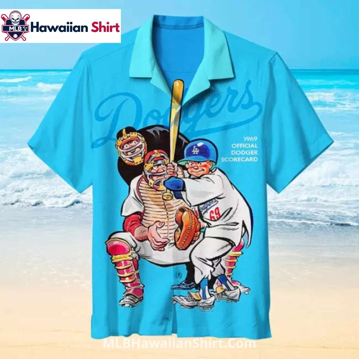 Retro Cartoon 1969 Dodgers Scorecard Aloha Shirt Retro Cartoon 1969 Dodgers Scorecard Aloha Shirt