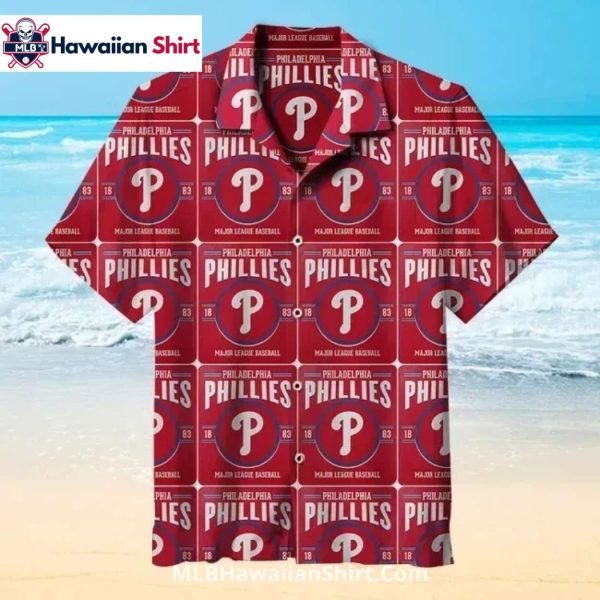 Retro Grid Style Phillies Aloha Shirt In Deep Red Print