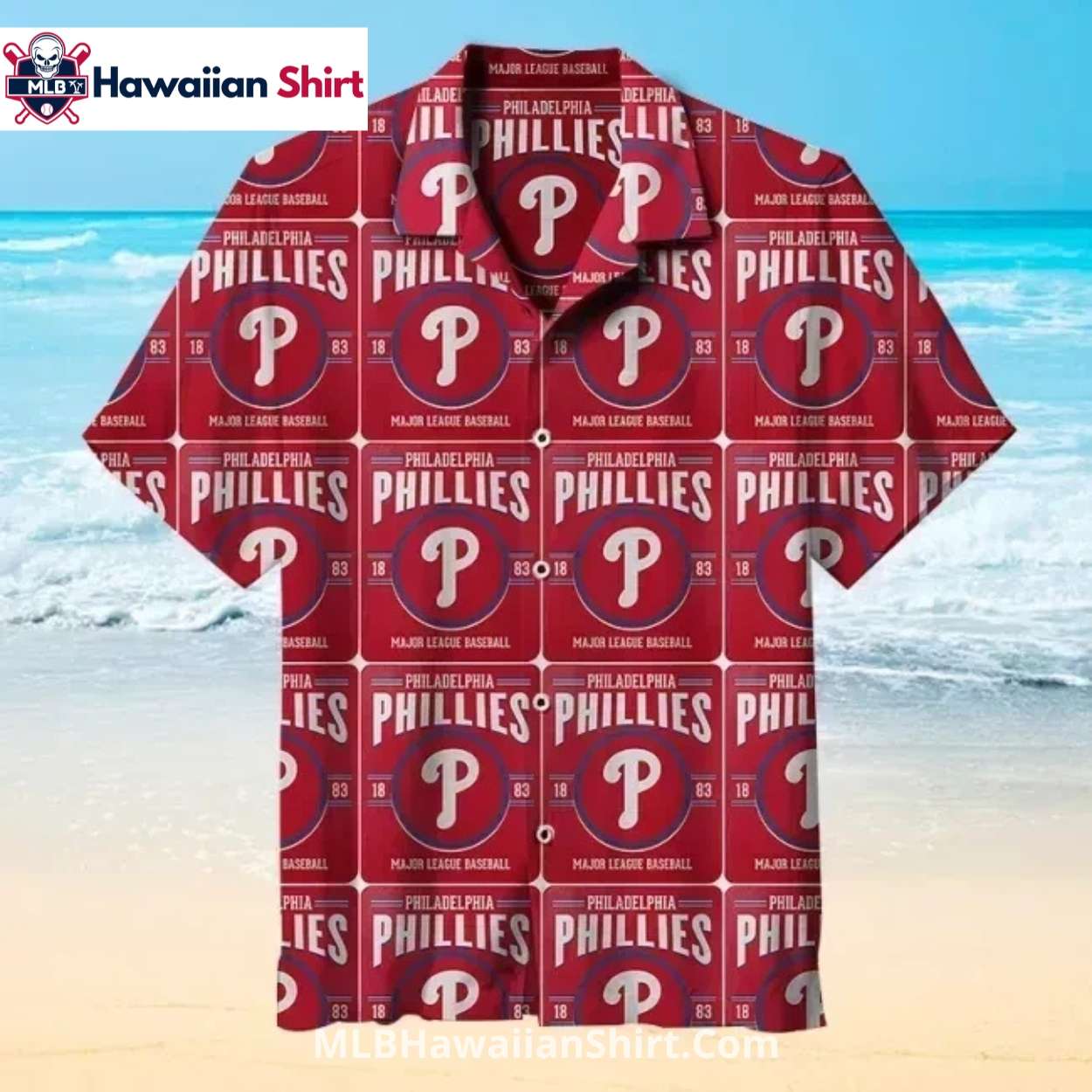 Retro Grid Style Phillies Aloha Shirt In Deep Red Print Retro Grid Style Phillies Aloha Shirt In Deep Red Print