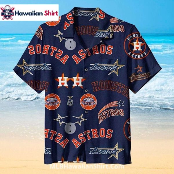 Retro Logo Mix Astros Hawaiian Shirt In Navy Blue