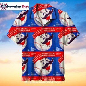 Retro Scorecard Cincinnati Reds Aloha Shirt Blue Red