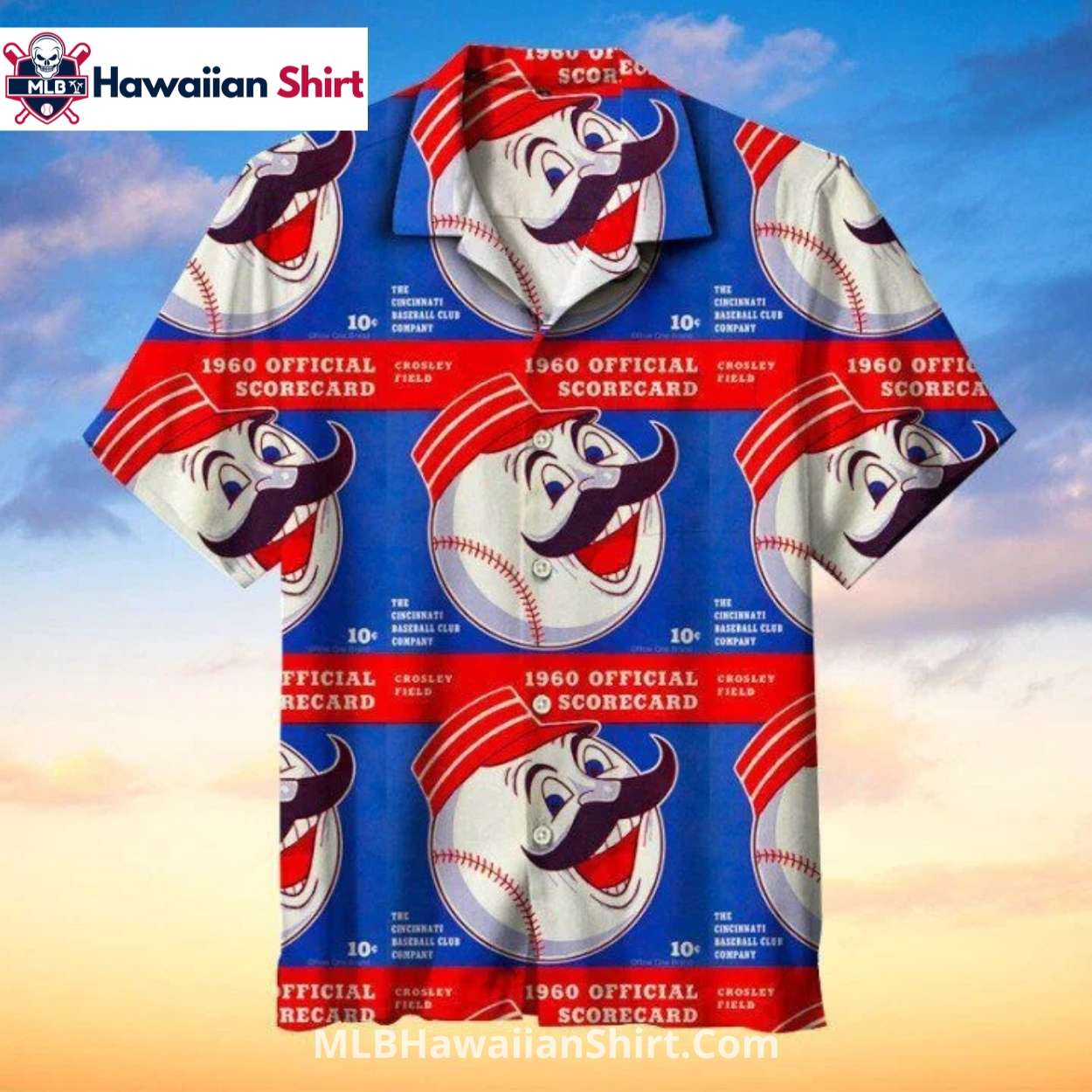 Retro Scorecard Cincinnati Reds Aloha Shirt Blue Red Retro Scorecard Cincinnati Reds Aloha Shirt Blue Red