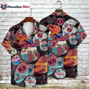 Retro Sunset Scene Red Sox Hawaiian Shirt With Beach Vibes