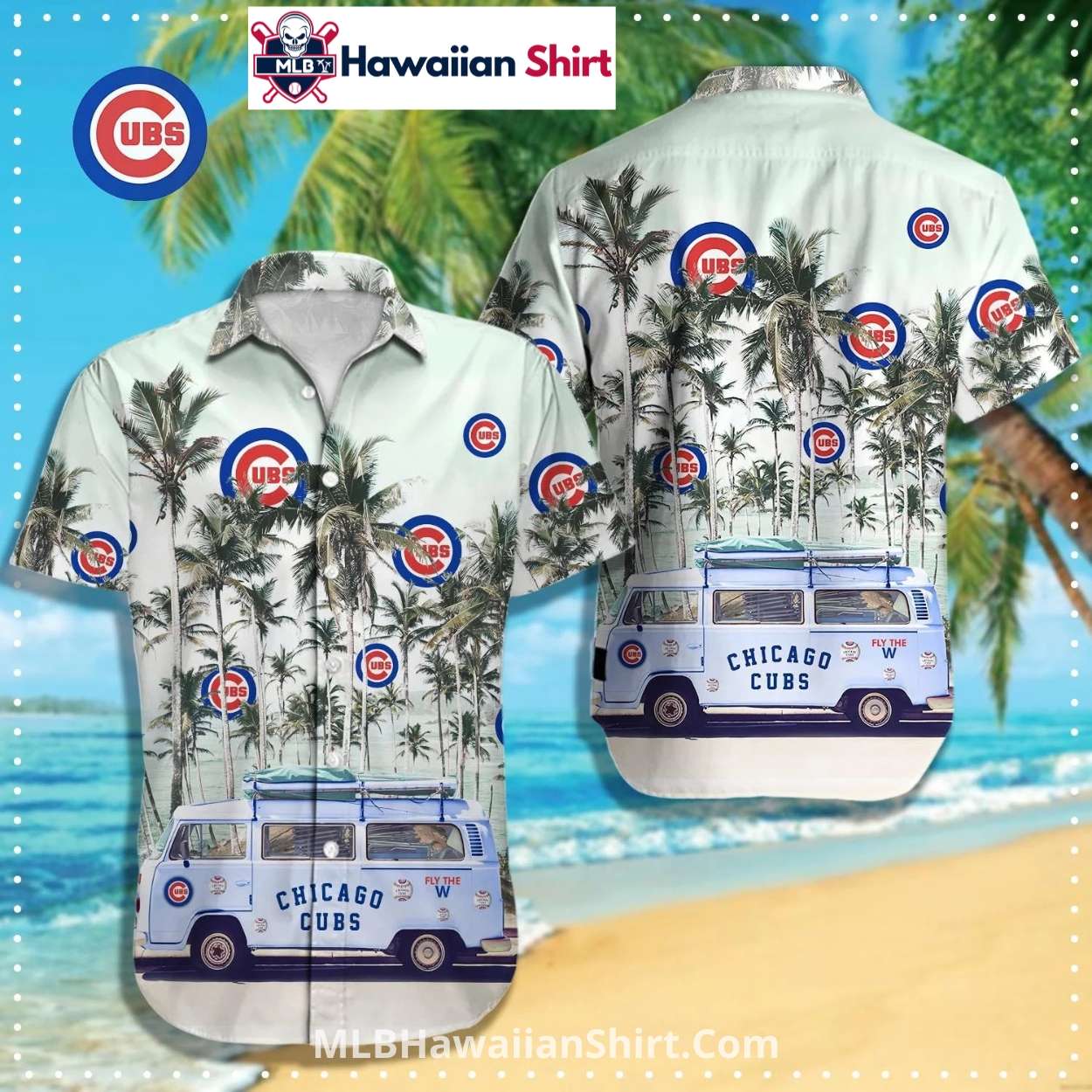 Retro Van And Palm Tree Cubs Hawaiian Shirt With Island Mood Retro Van And Palm Tree Cubs Hawaiian Shirt With Island Mood