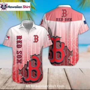 Ripped B Pattern Boston Red Sox Aloha Shirt With Gradient