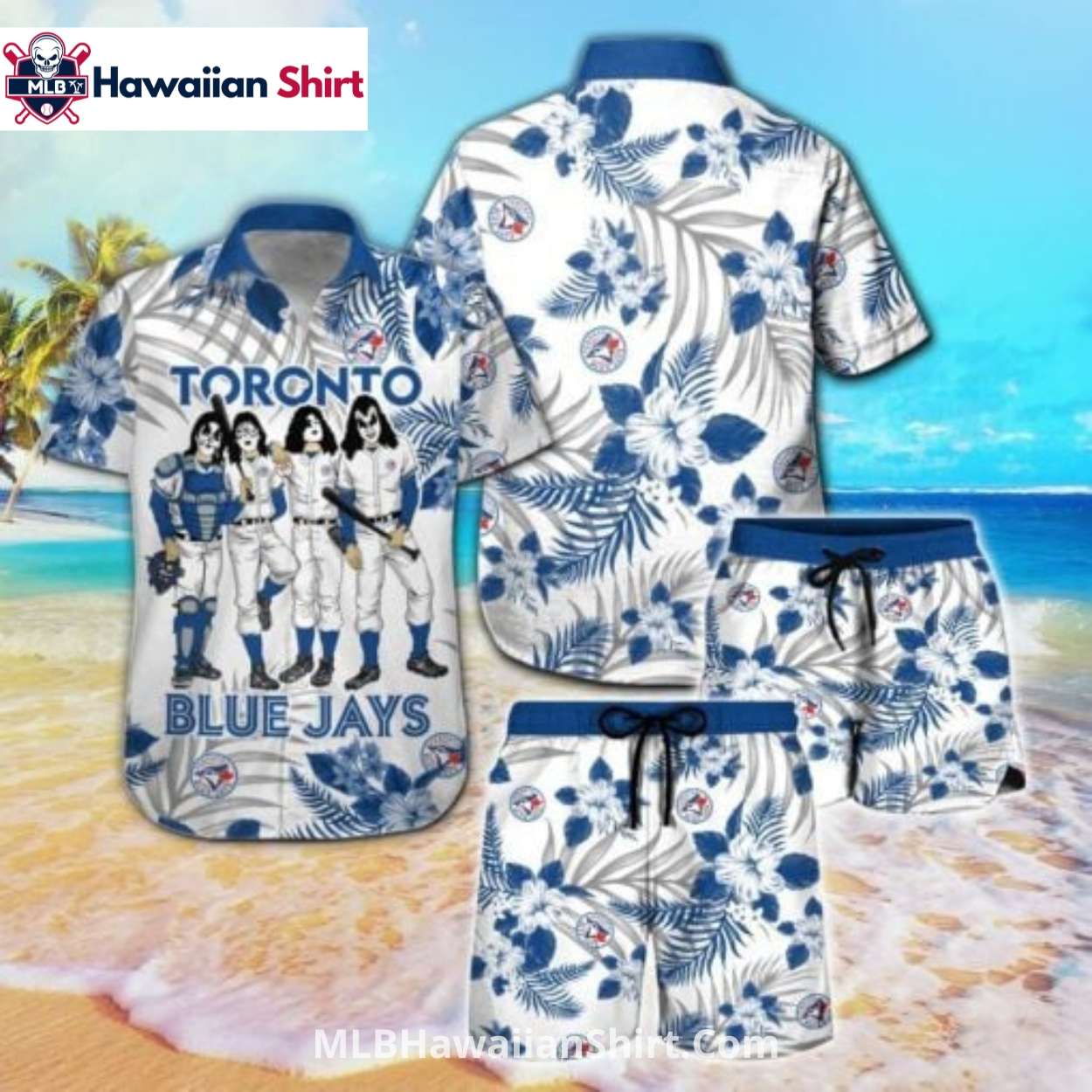 Rock Band Style Toronto Blue Jays Hawaiian Shirt Set Rock Band Style Toronto Blue Jays Hawaiian Shirt Set