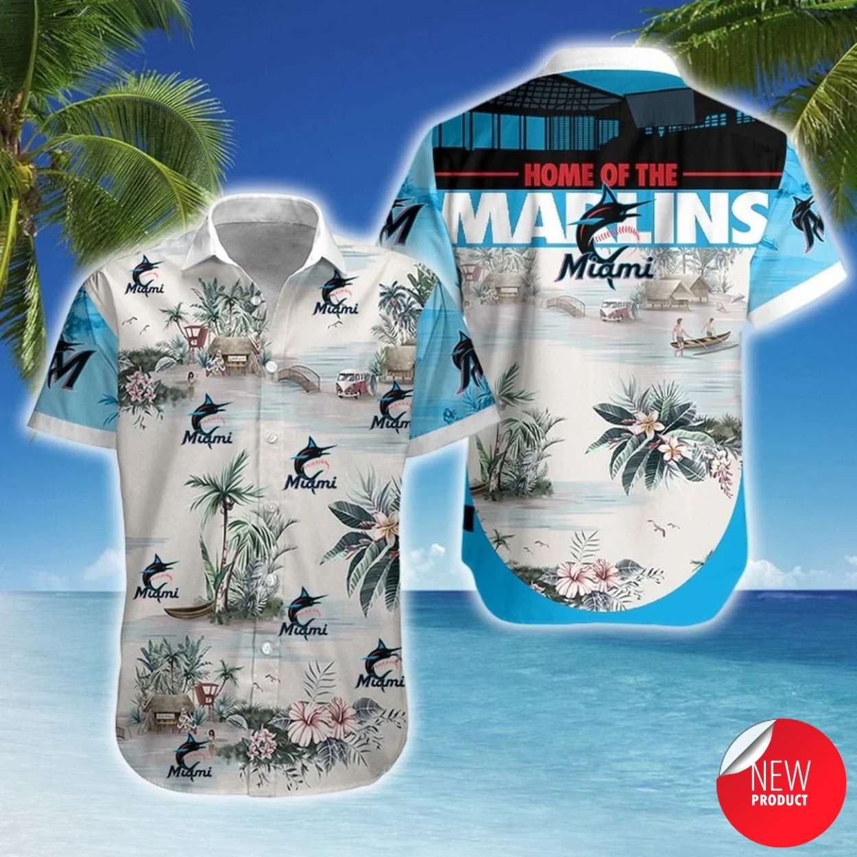 Scenic Island Miami Marlins Aloha Shirt Retro Design Scenic Island Miami Marlins Aloha Shirt Retro Design