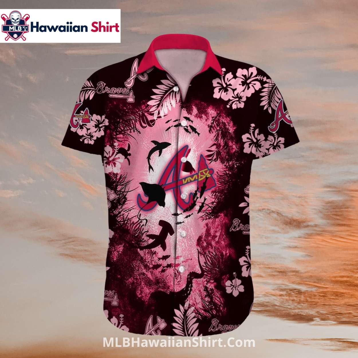Shark Dive Atlanta Braves Aloha Shirt With Ocean Vibes Shark Dive Atlanta Braves Aloha Shirt With Ocean Vibes