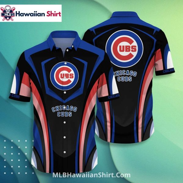 Sharp Panel Design Cubs Hawaiian Shirt In Red Blue And Black