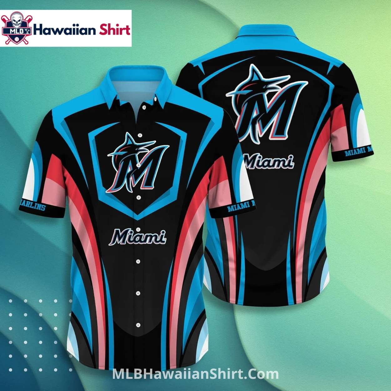 Shield Wave Pattern Miami Marlins Aloha Shirt Shield Wave Pattern Miami Marlins Aloha Shirt