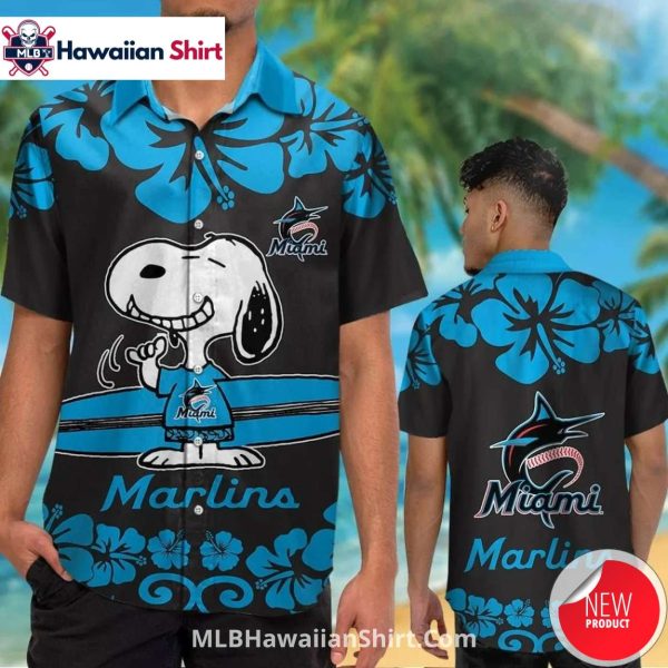 Snoopy Tropical Print Miami Marlins Aloha Shirt Fun