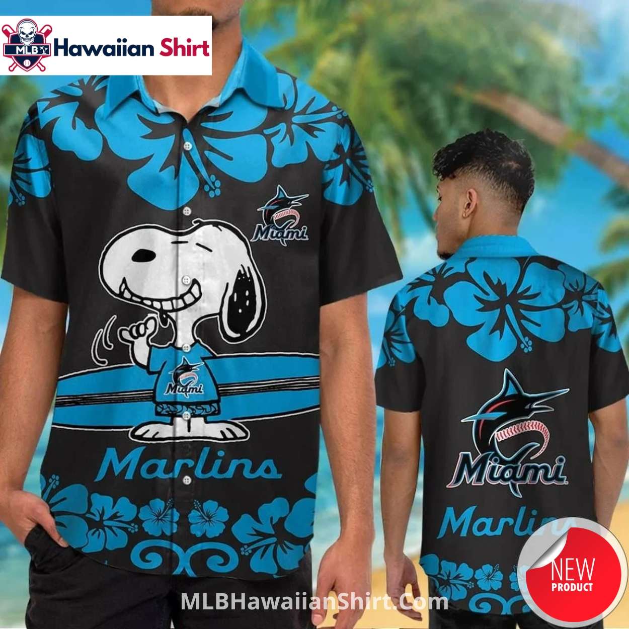 Snoopy Tropical Print Miami Marlins Aloha Shirt Fun Snoopy Tropical Print Miami Marlins Aloha Shirt Fun