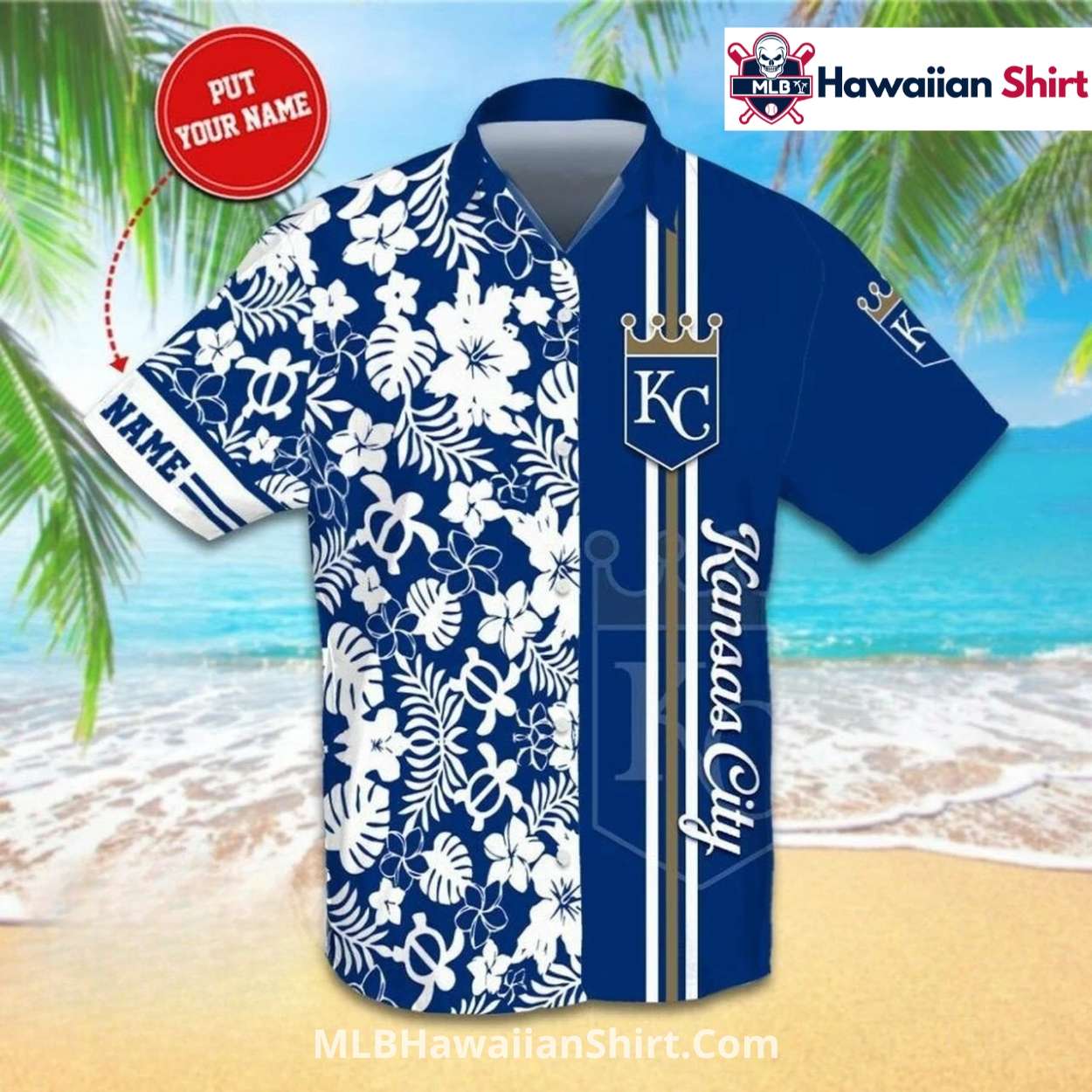 Split Floral Custom KC Royals Hawaiian Shirt Blue White Split Floral Custom KC Royals Hawaiian Shirt Blue White