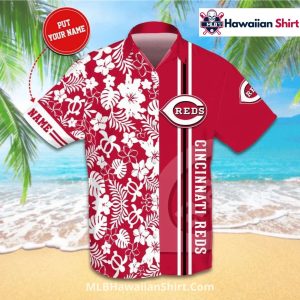 Split Floral Panel Cincinnati Reds Aloha Shirt – Custom Name
