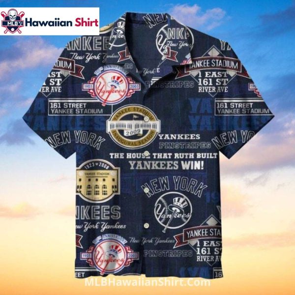 Street Map NY Yankees Aloha Shirt With Stadium And Labels
