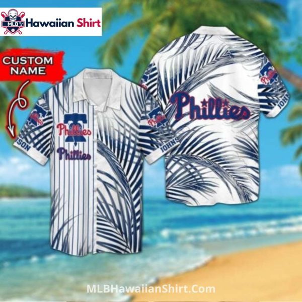 Striped Palm Custom Name Philadelphia Phillies Aloha Shirt
